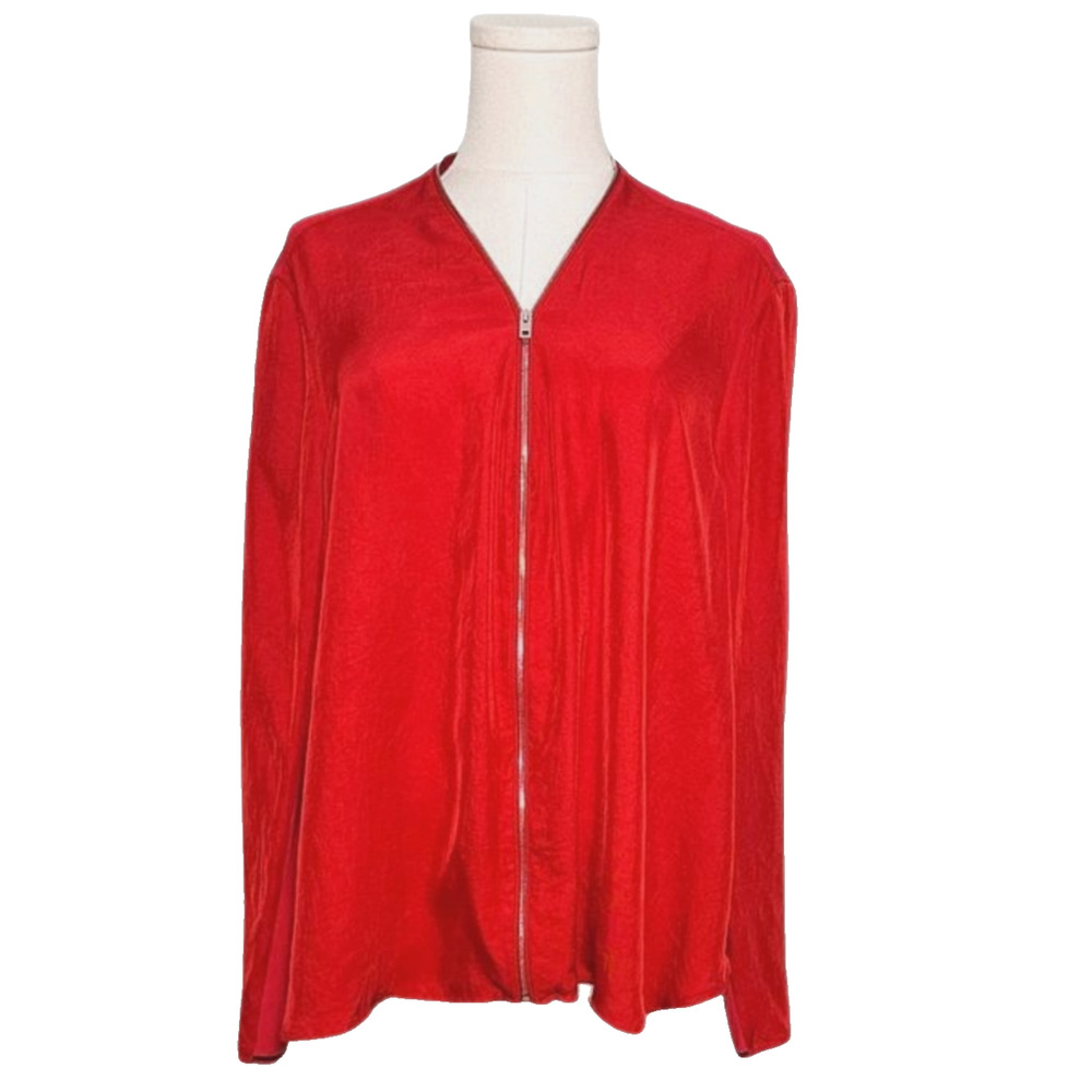 Rag & Bone Vanessa Red Satin V Neck Full Zip Top Jacket Large